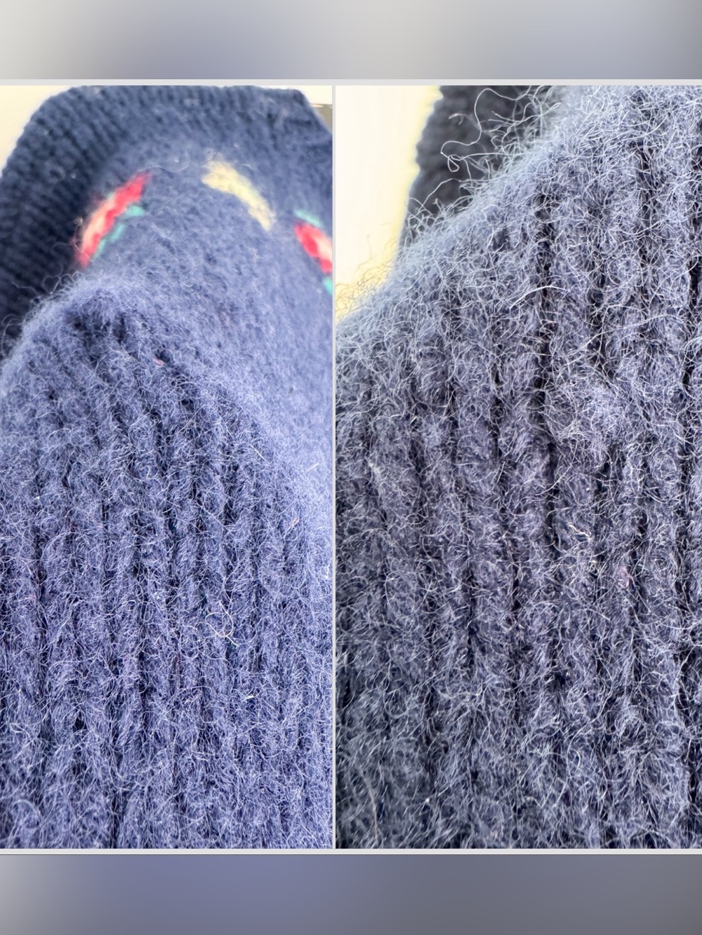 Vtg Woolrich Pure Virgin Wool Dog Sweater Navy Blue Sheepdog Floral Knit XL - Picture 11 of 13